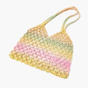 Striped Basket Woven Tote Bag